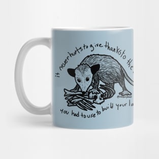 Possum standing on bone pile - inspired by lyrics from the Mountain Goats Mug